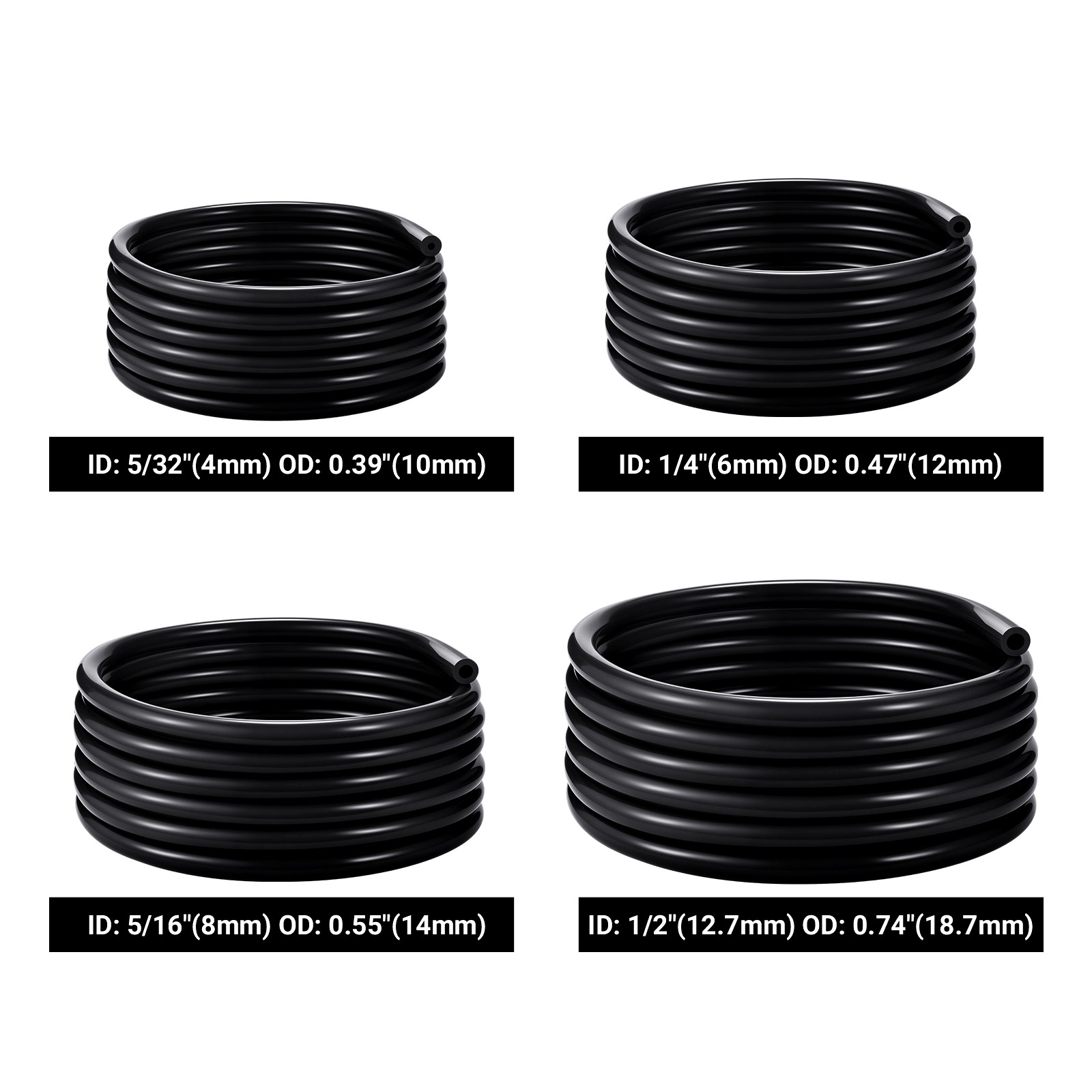 10FT 4PCS 4/6/8/12.7MM Car Automotive Silicone Vacuum Tubing Hose line Kit black