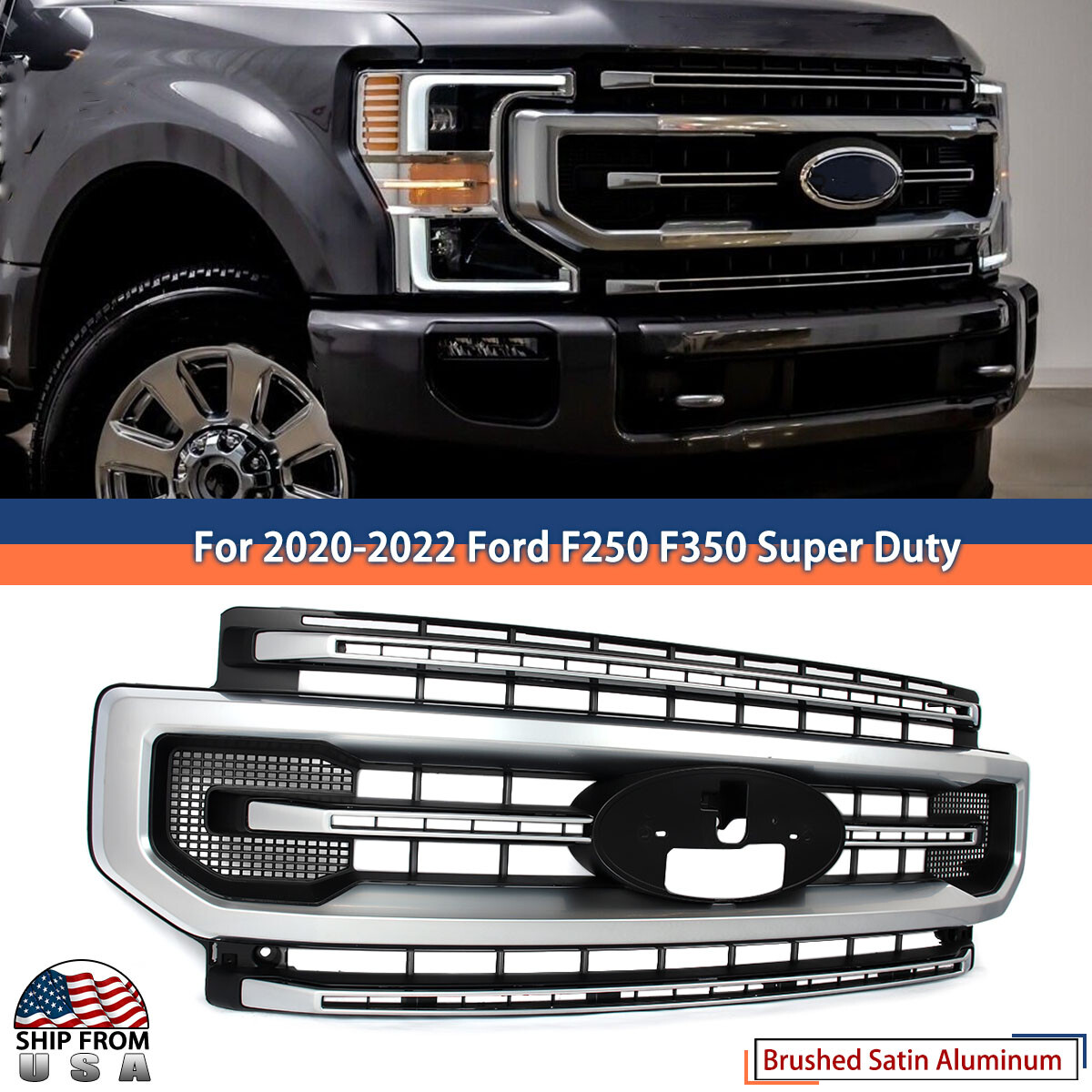 NEW For 2020-2022 Ford Super Duty F250 F350 Platinum Front Grille Satin Aluminum NEW For 2020-2022 Ford Super Duty F250 F350 Platinum Front Grille Satin Aluminum