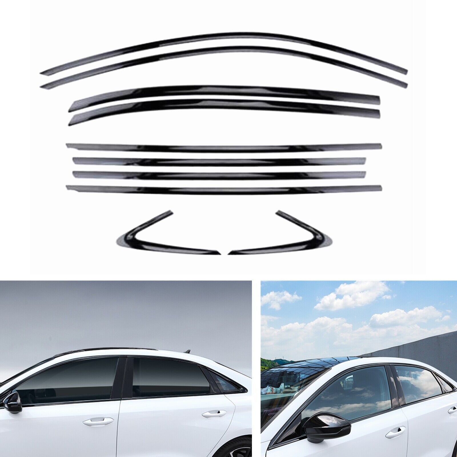 10PCS Black Titanium For 21 Audi A3 S3 Sedan Car Window Trim Strip Cover Sticker