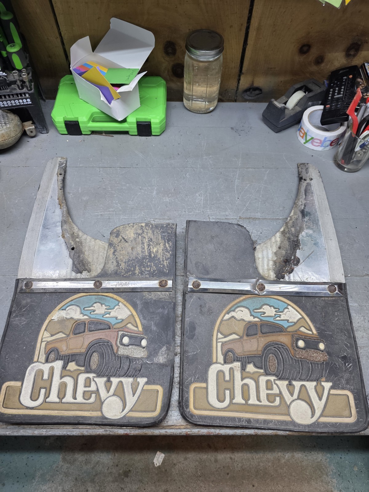 VTG 1970\'s Pair of RARE Chevy Mud Flaps Square Body Red Truck. With Brackets