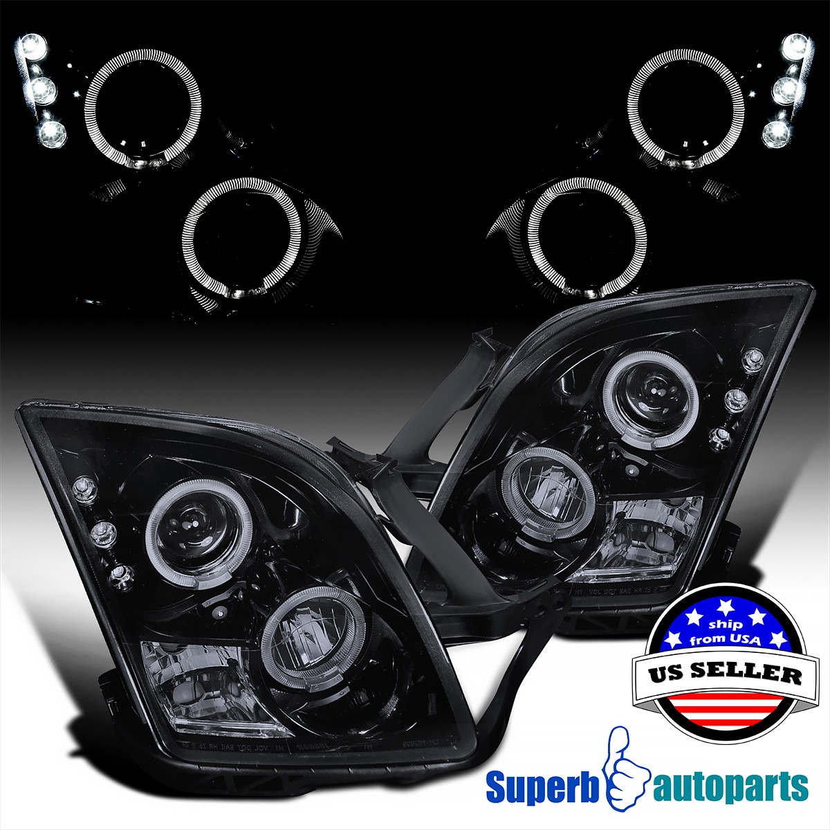 Fits 2006-2009 Ford Fusion LED Halo Rim Projector Headlights Glossy Black Smoke Fits 2006-2009 Ford Fusion LED Halo Rim Projector Headlights Glossy Black Smoke