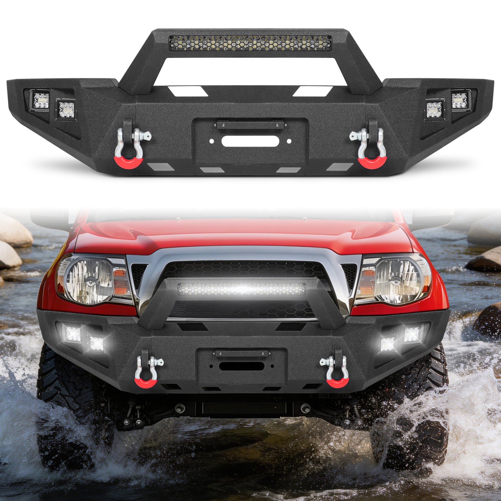 Front / Rear Bumper For 2005-2015 Toyota Tacoma W/Winch Plate LED Lights D-Rings