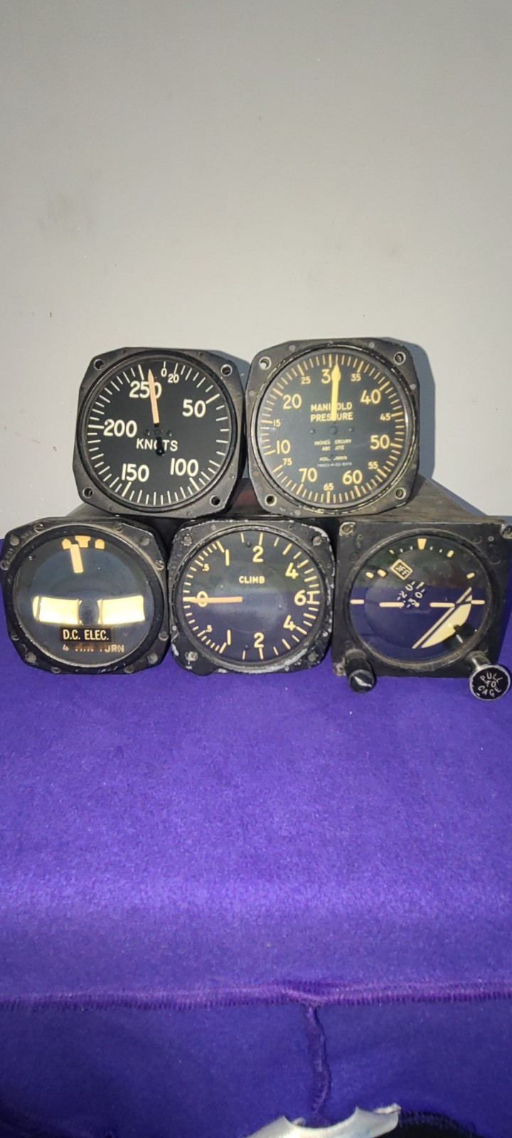 Vintage Airplane Gauge Lot,gyro Horizon,knots,climb,manifold Pressure,4 Minturn 