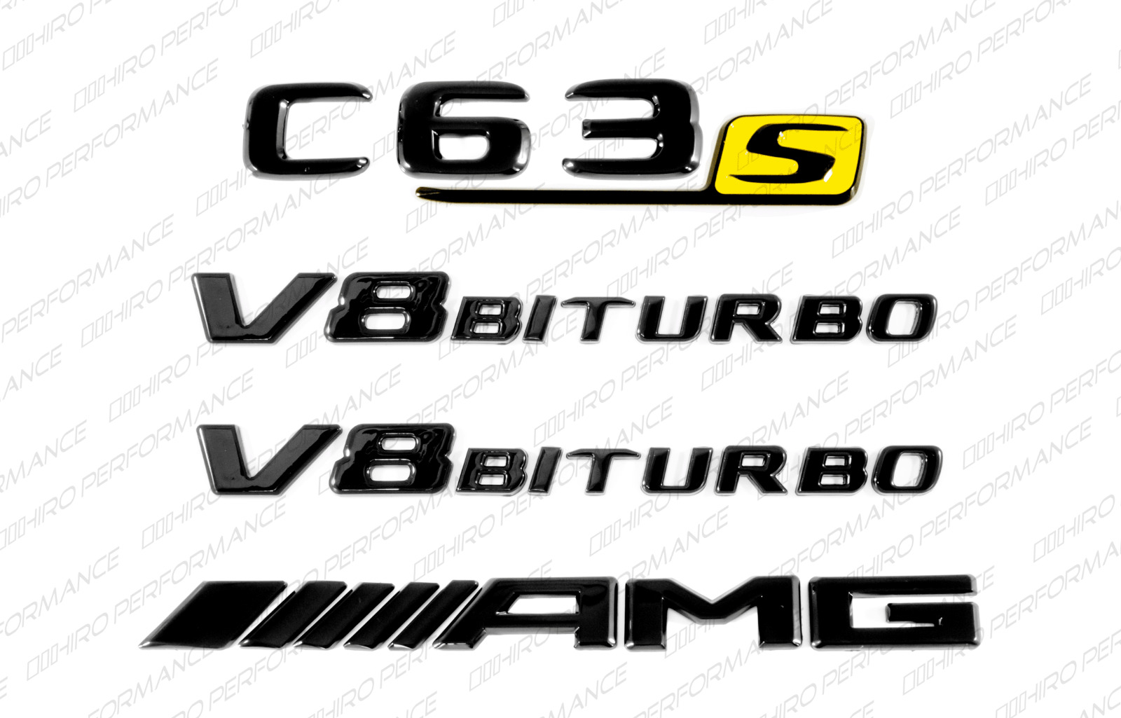 Black Yellow Emblems Badges Stickers for Mercedes-Benz C63s V8 Biturbo AMG W206