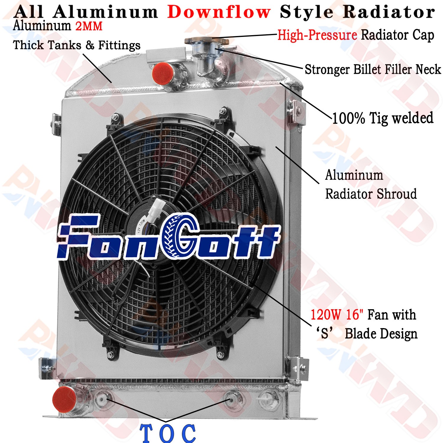 4 Row Aluminum Radiator Shroud Fan for 1929-31 Ford Model A Ford V8 Engine 3.3L 4 Row Aluminum Radiator Shroud Fan for 1929-31 Ford Model A Ford V8 Engine 3.3L