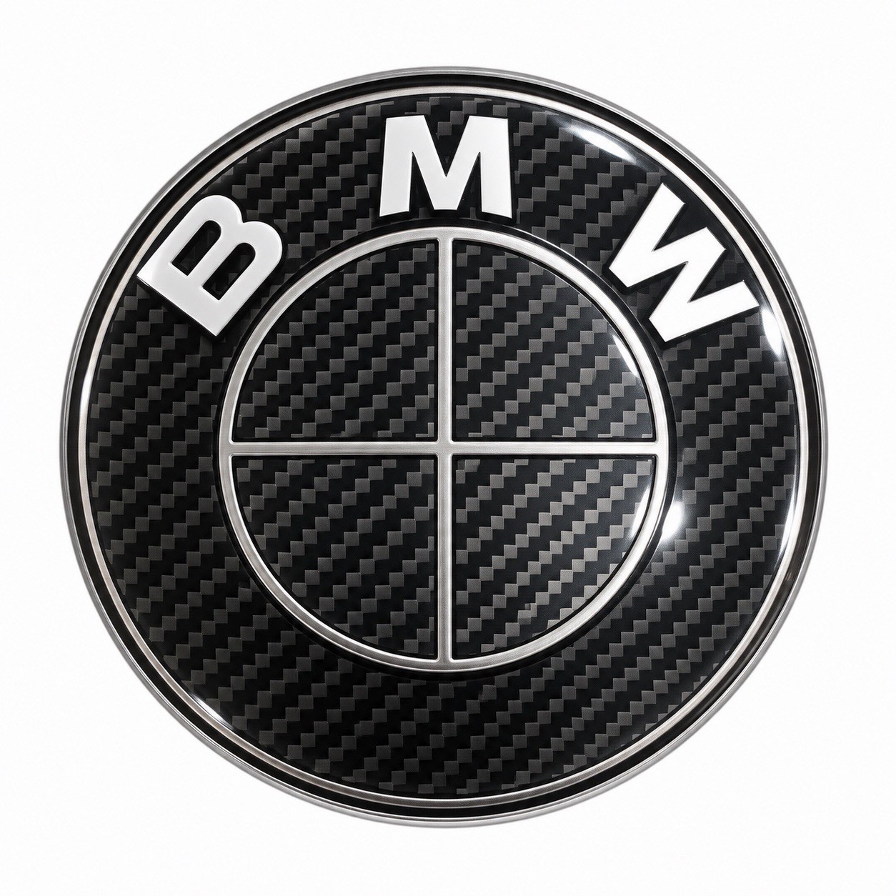 BMW Carbon Fiber Style Emblem Badge Black Gloss Roundel 6pc 82mm 74mm 68mm Caps