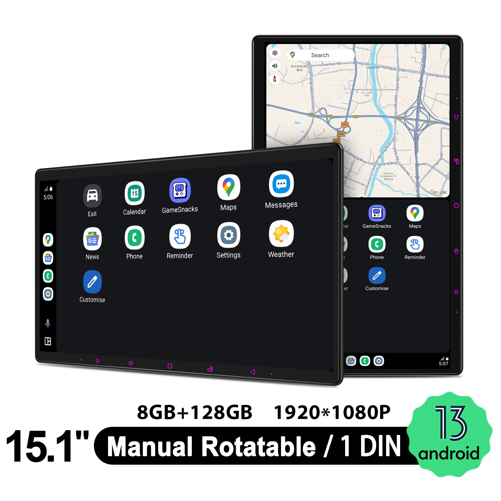 JOYING 15.1 Inch Single Din Vertical Touchcreen Universal Android 13 Car Stereo 