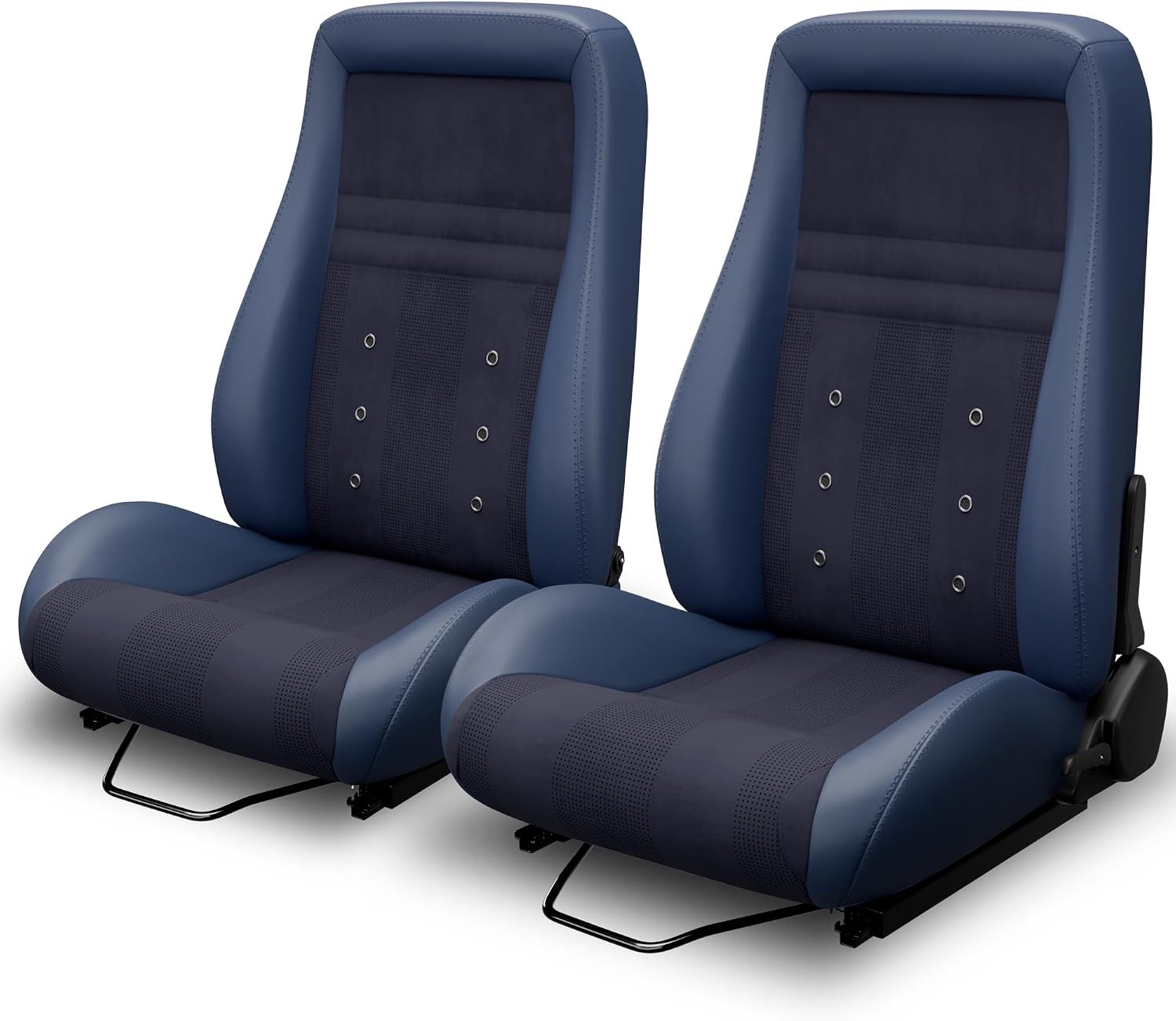 2Pcs Universal Classic PVC Reclinable OBS Style Seats Low Back Bucket Seats Blue 2Pcs Universal Classic PVC Reclinable OBS Style Seats Low Back Bucket Seats Blue