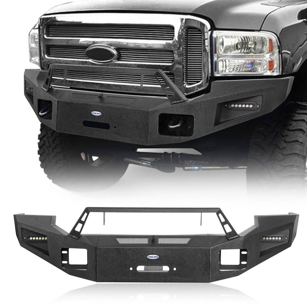 Fit Ford F250 F350 2005-2007 Texture Black Front Bumper w/ Winch Plate LED Light