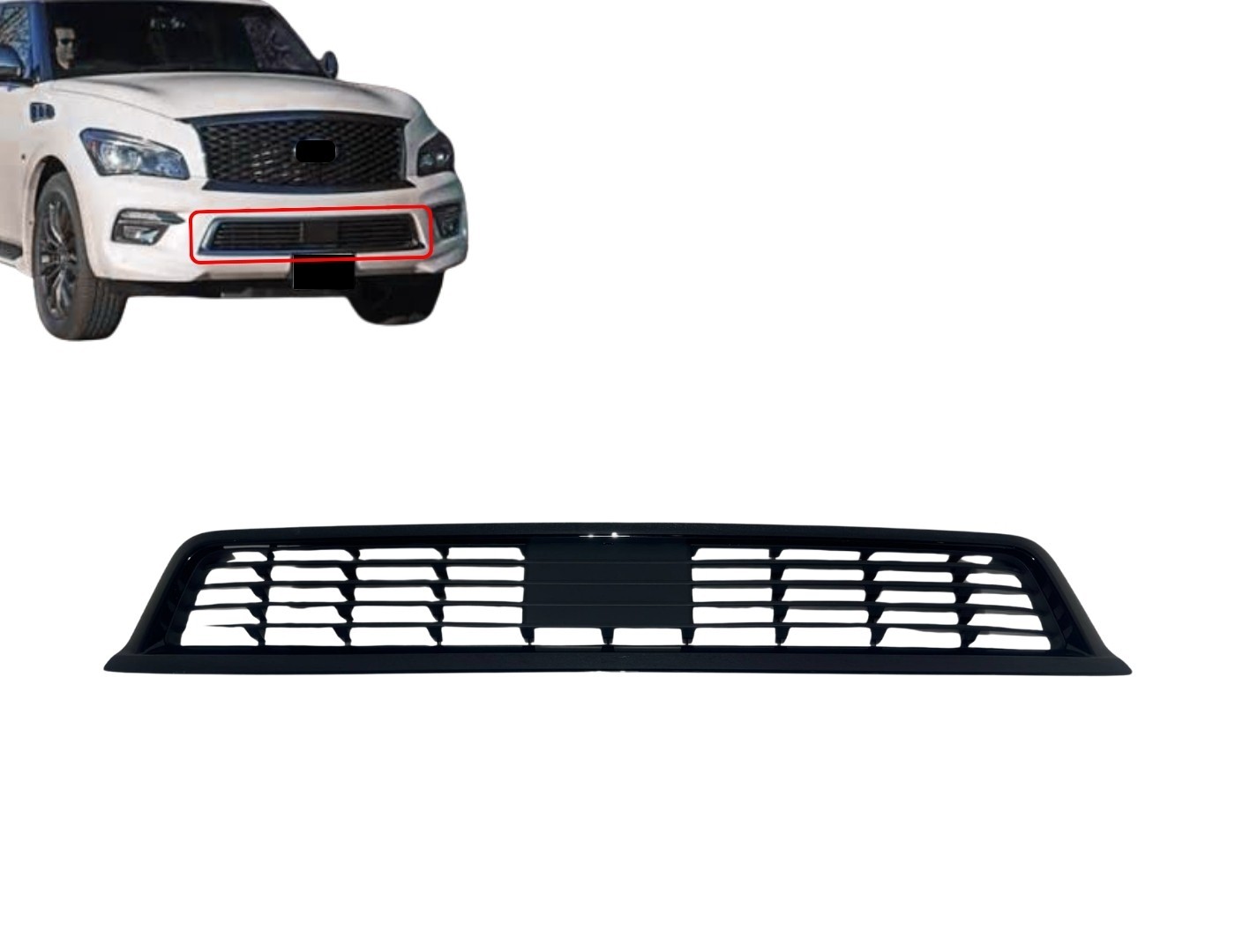 New Fits 2015-2017 Infiniti QX80 Grille Front Bumper Lower Grille Gloss Black