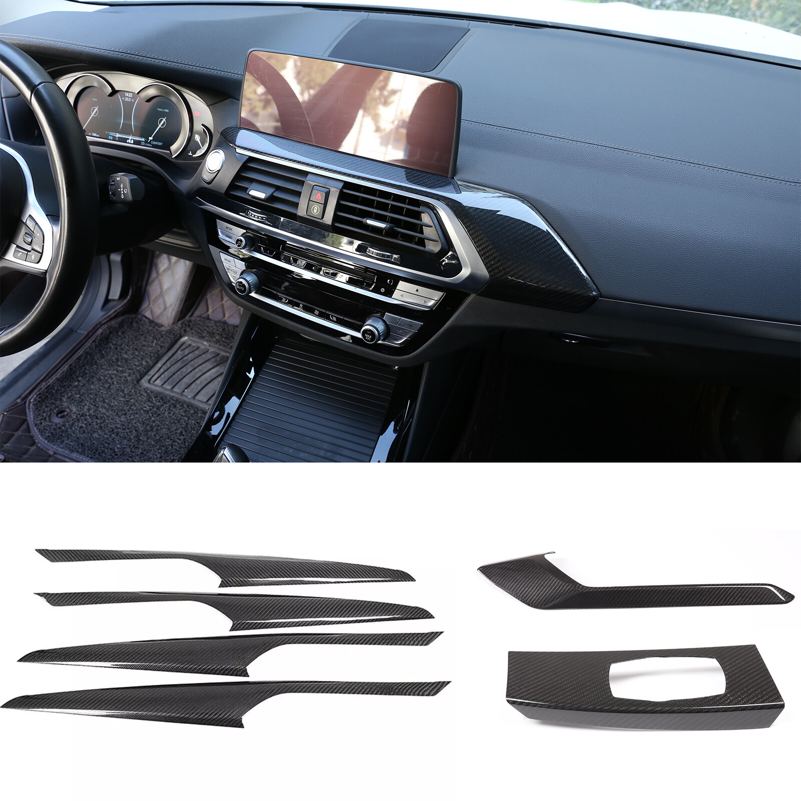 6PCS Dry Carbon Fiber interior Cover Trim For BMW X3 X3M G01 X4 X4M G02 2018-22