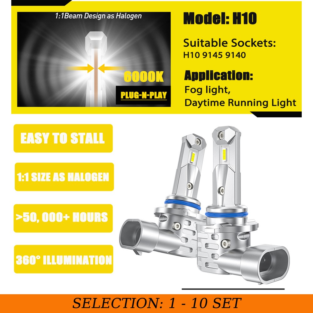 2-20X H10 9145 LED Fog Light Bulbs White 6000K High Power Daytime Runninng Lamp