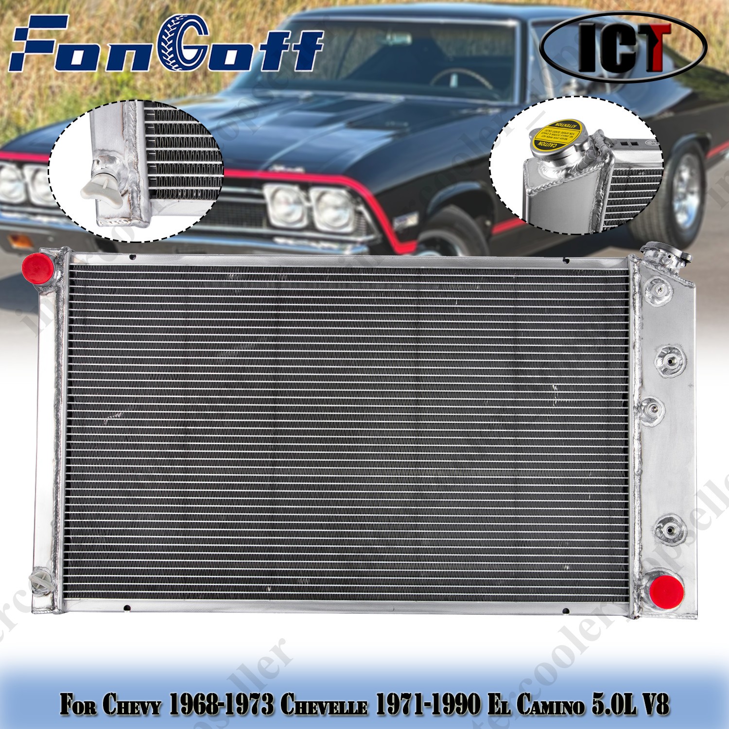 CC161 3-Row Aluminum Radiator For Chevy 1968-73 Chevelle 71-90 El Camino 5.0L V8
