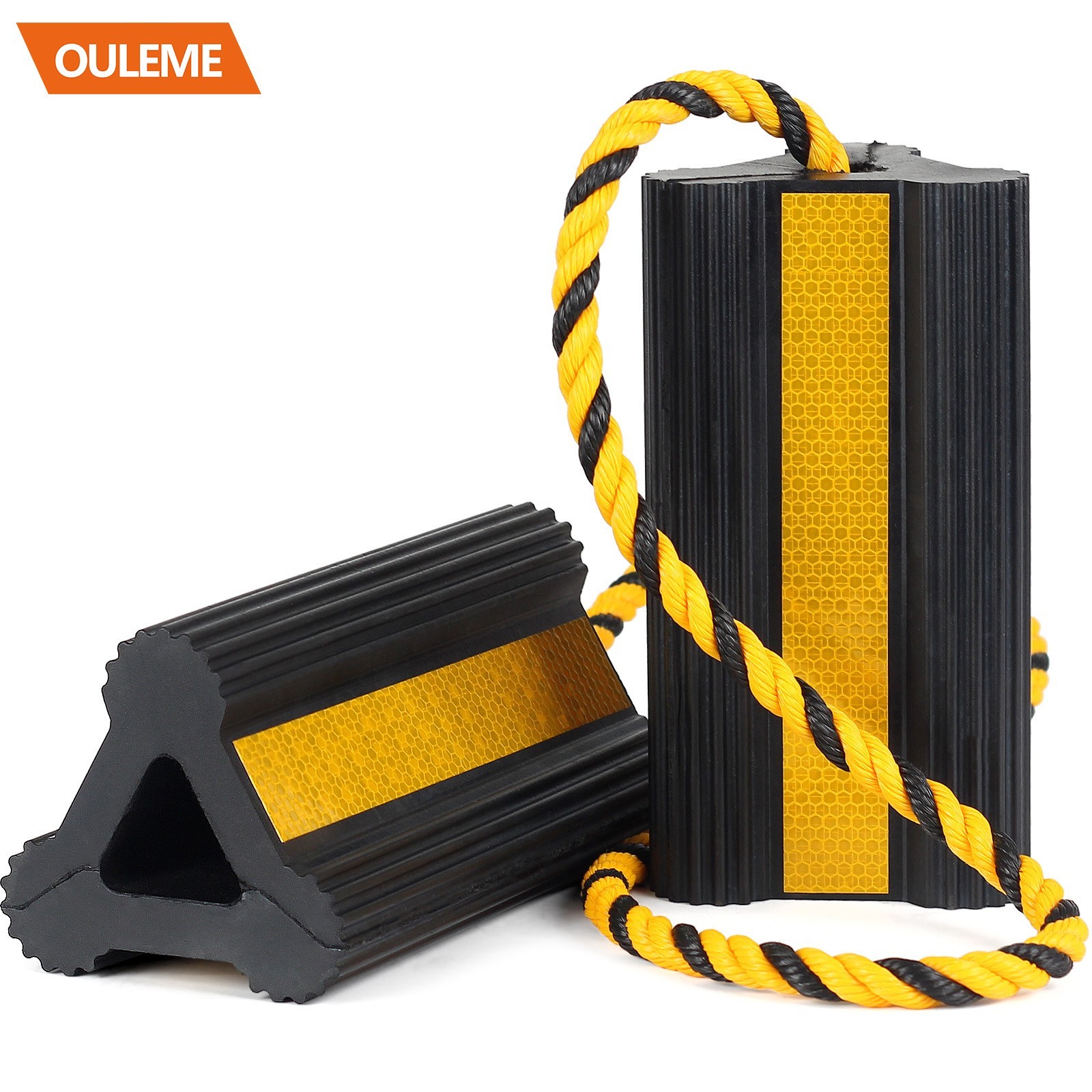 OULEME Heavy Duty Rubber Wheel Chocks, Non-Slip Tire Stopper Blocks with Rope