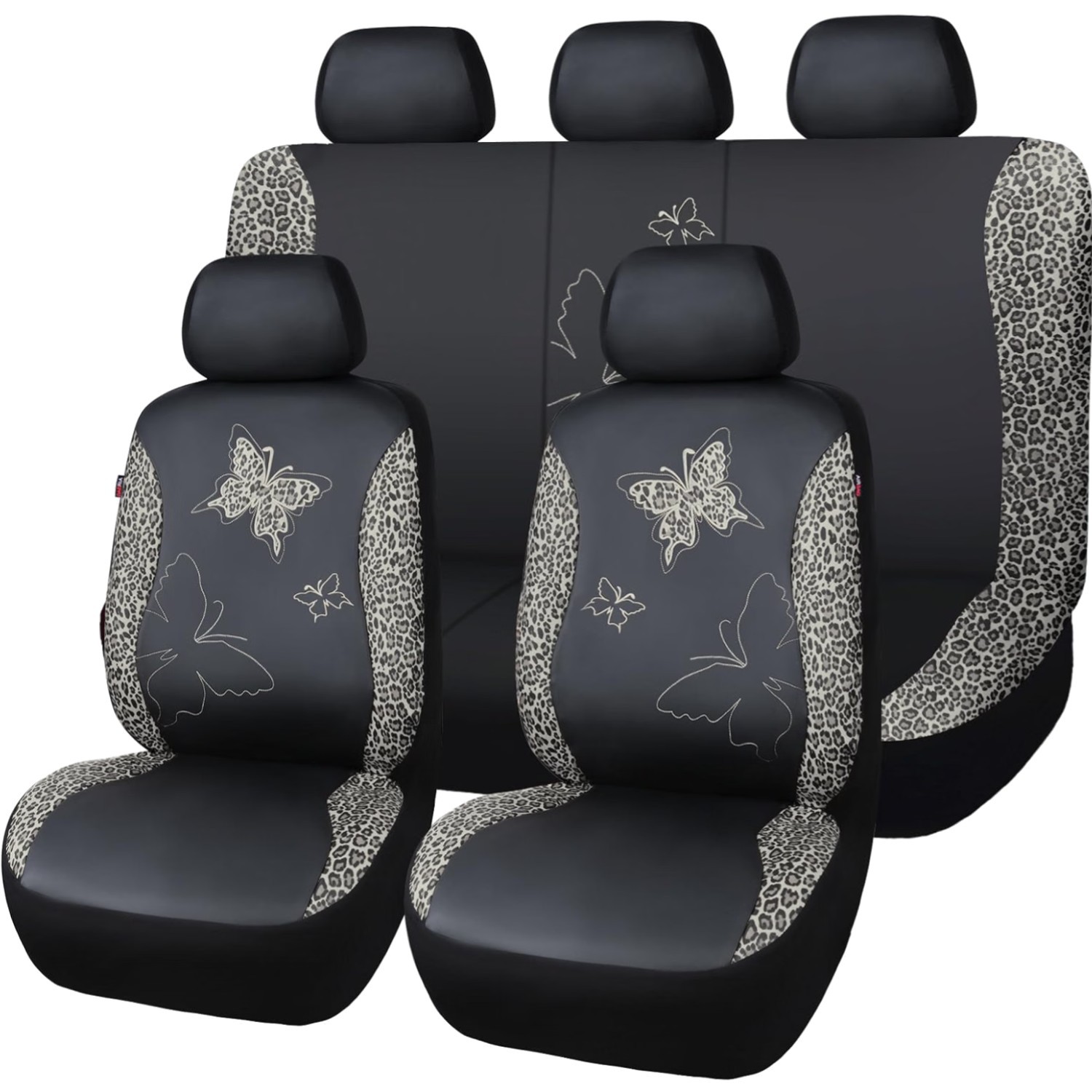 Fashion-Forward Faux Leather Car Seat Covers with Butterfly Design – 9 Piece Set