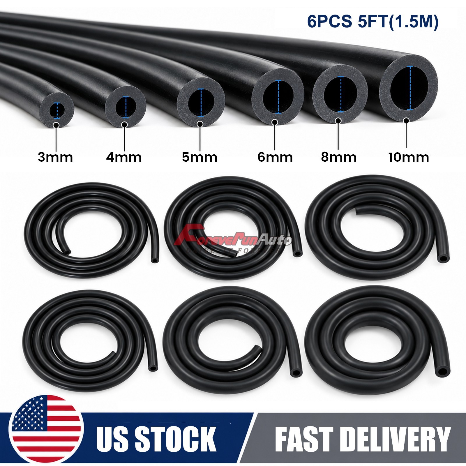 6PCS 3/4/5/6/8/10mm Car Automotive Silicone Vacuum Hose line Tubing Kit (5 FEET) 6PCS 3/4/5/6/8/10mm Car Automotive Silicone Vacuum Hose line Tubing Kit (5 FEET)