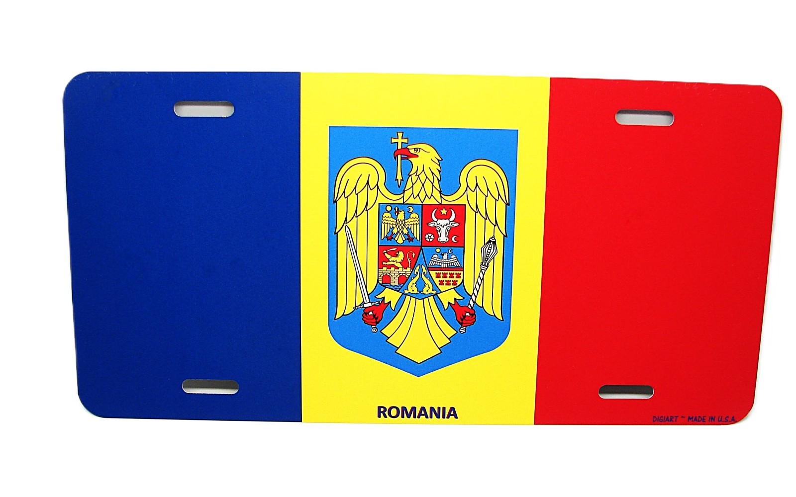 ROMANIA ROMANIAN FLAG COAT OF ARMS METAL NOVELTY LICENSE PLATE DRAPELUL ROMANIEI