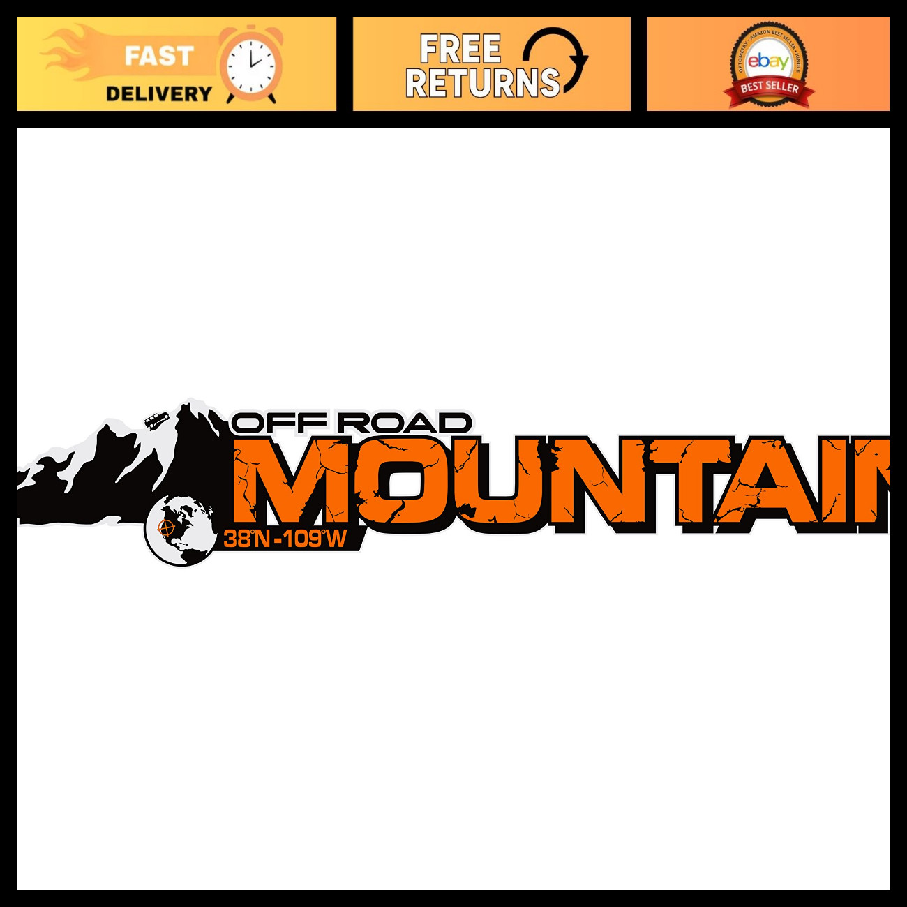 2x Orange Off-Road Mountain Hood Decal for Jeep Wrangler - Full Color, Rock Font 2x Orange Off-Road Mountain Hood Decal for Jeep Wrangler - Full Color, Rock Font