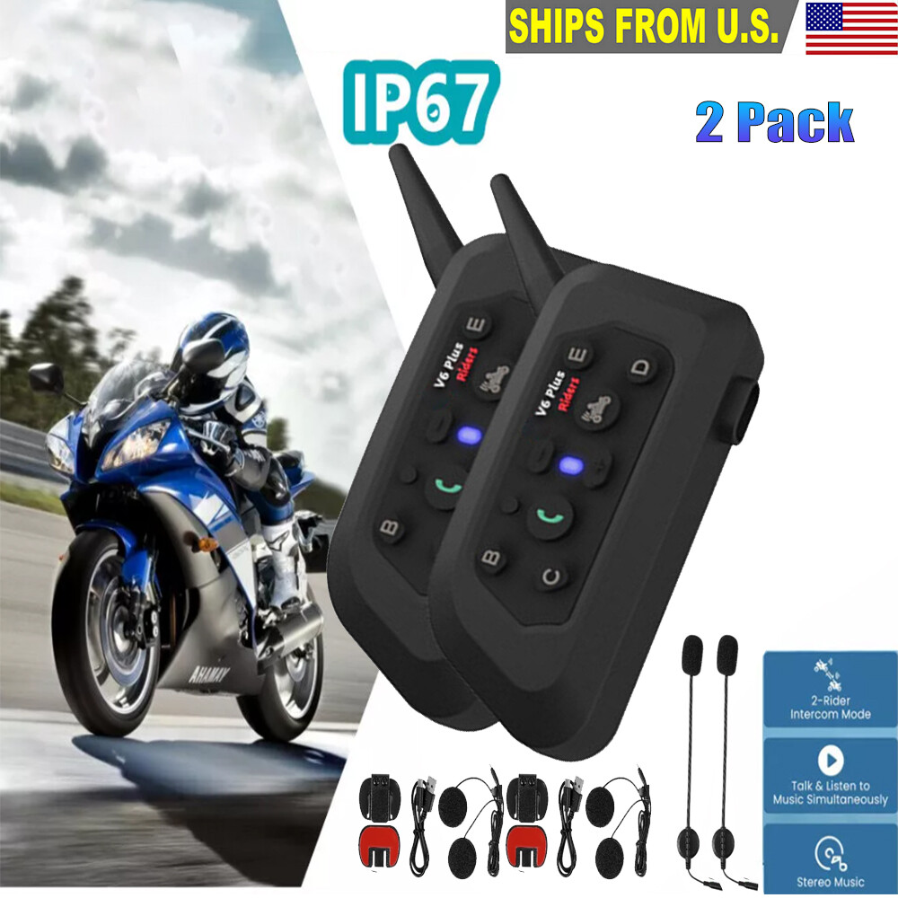 2x V6 Pro Motorcycle Helmet Bluetooth Headset 6 Riders Communication Interphone