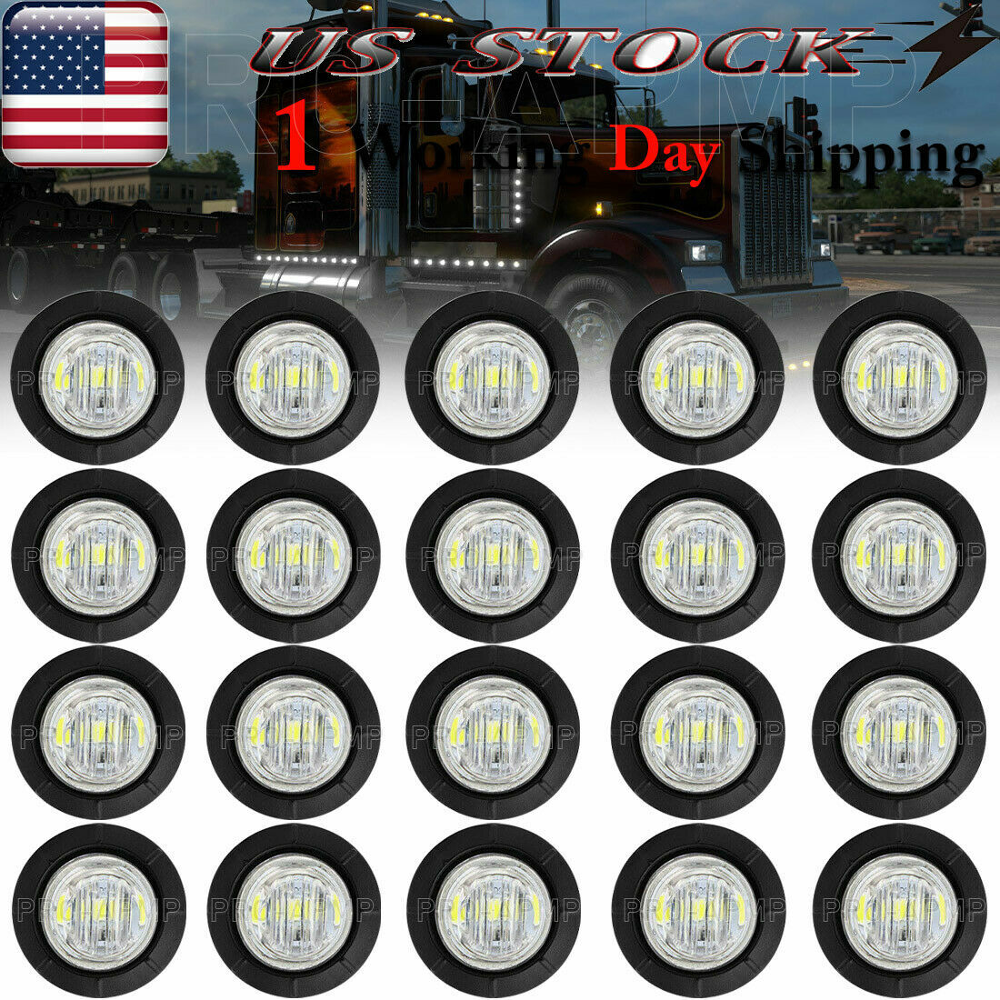 20X White 3/4\'\' Side Marker LED Lights Truck Trailer Bullet Clearance Light 12V