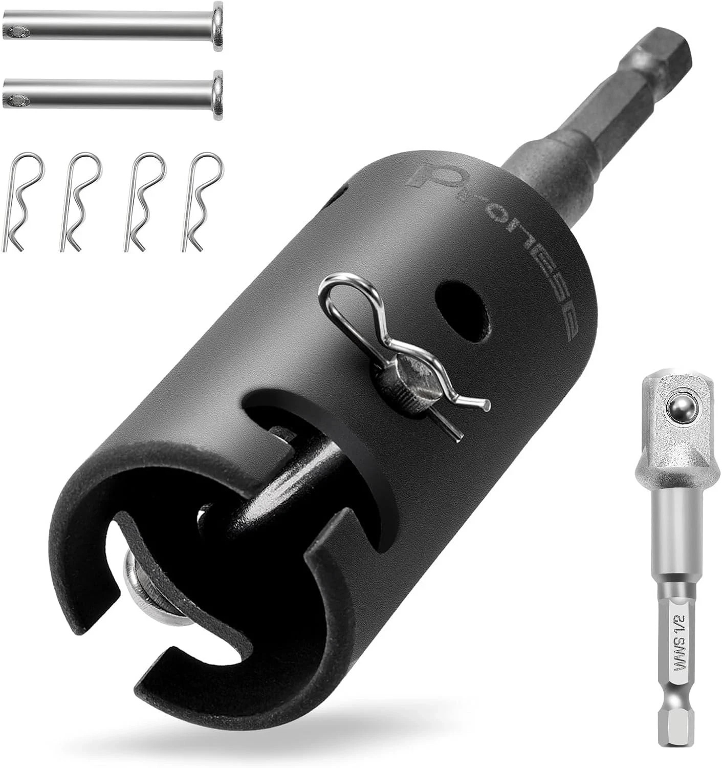 Pronese 1 Inch Trailer Jack Drill Adapter with Two 1/2 Socket Black 