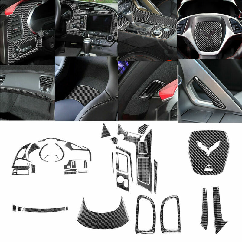 37Pcs Carbon Fiber Interior Full Set Cover Trim For Chevrolet Corvette C7 14-19