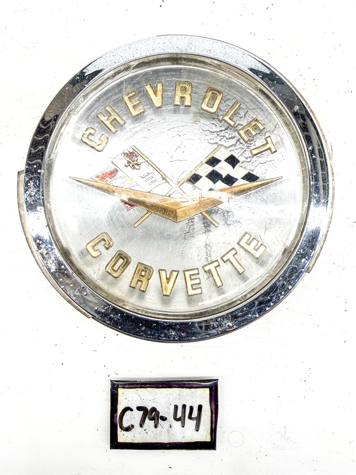 OEM 1958 - 1961 C1 Chevrolet Corvette Gold Front Rear Emblem w/Bezel C79-44