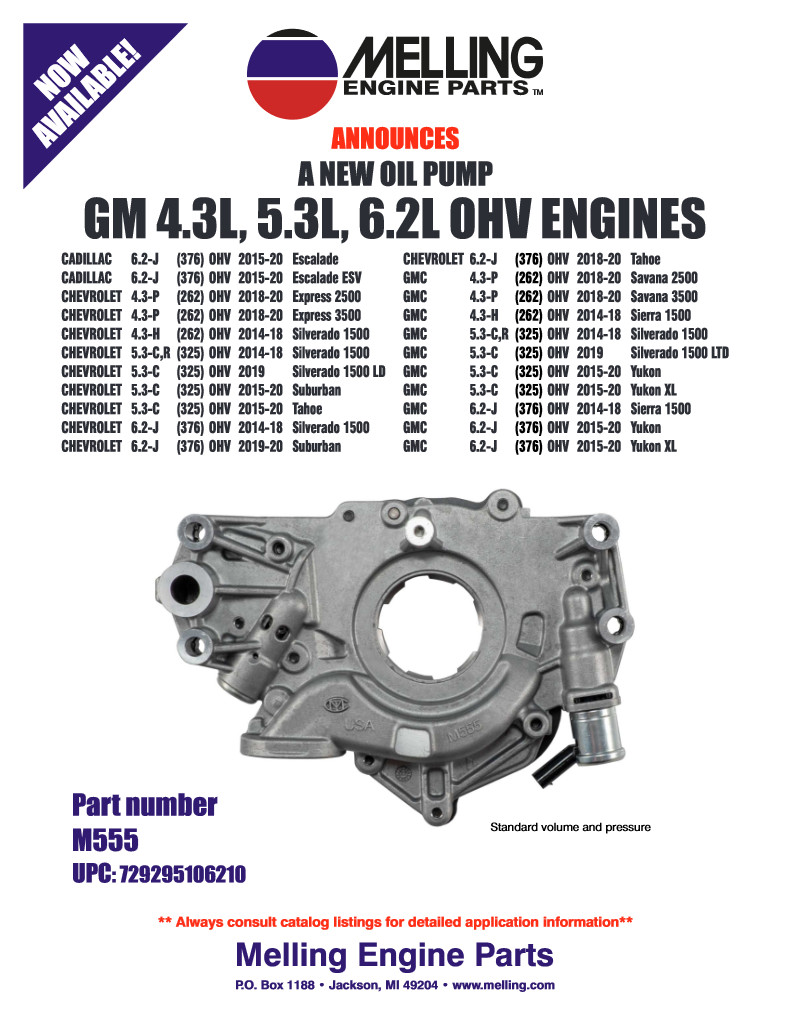 Melling M555 NEW Oil Pump With Solenoid For 2014 - 2020 Chevy 4.3 5.3 6.2 Engine Melling M555 NEW Oil Pump With Solenoid For 2014 - 2020 Chevy 4.3 5.3 6.2 Engine