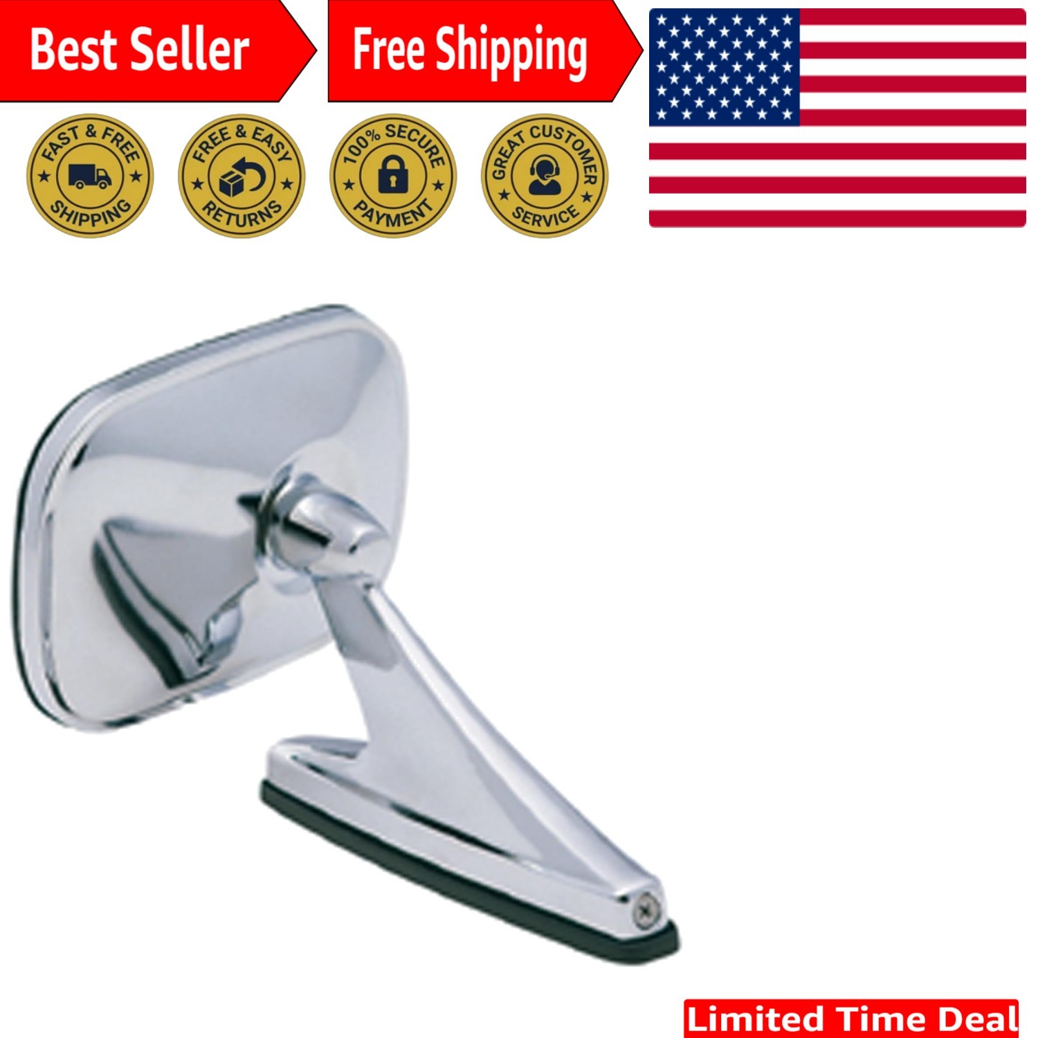 Elegant Chrome Oblong Mirror – Easy Install for Driver & Passenger Side Vehicles