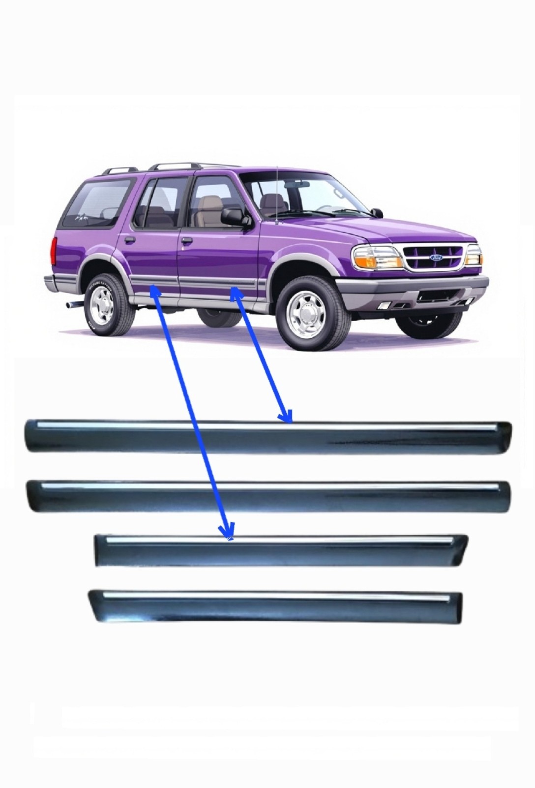 95-01 Ford Explorer Door Molding Trim Set Full - Read the Description