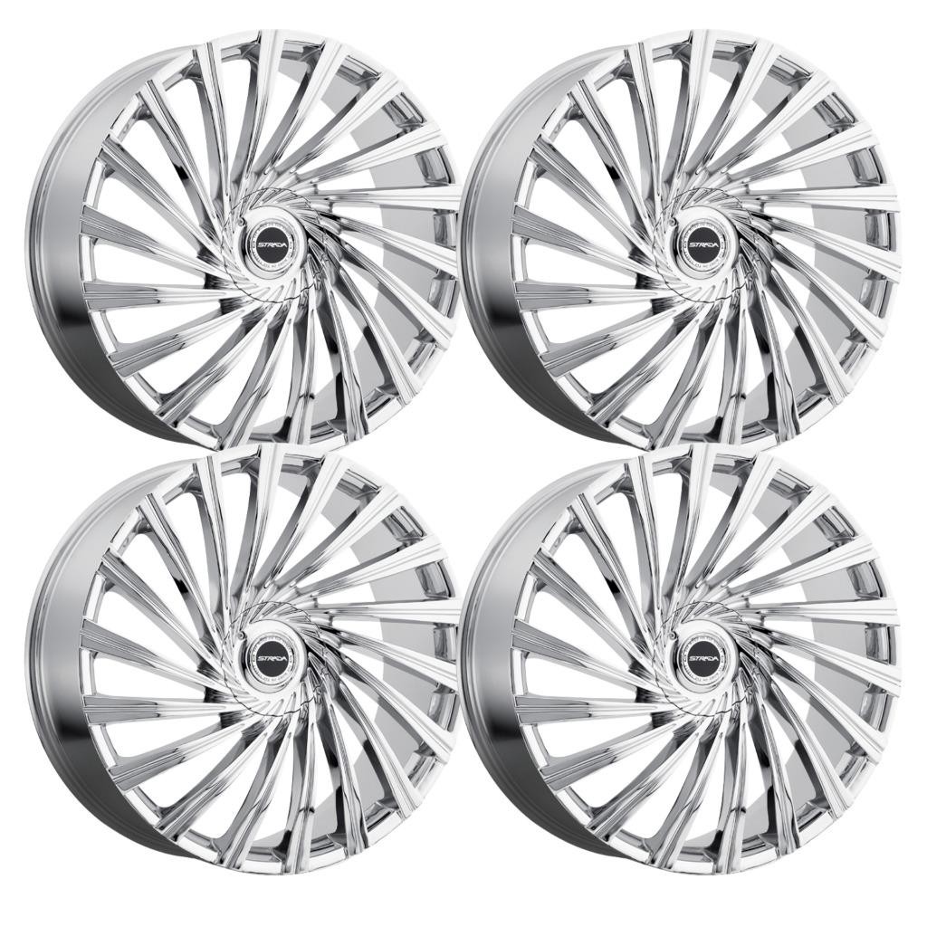 (Set-4) Strada Tornado 24x10 5x115/5x120 15MM Chrome wheels rims 24 Inch