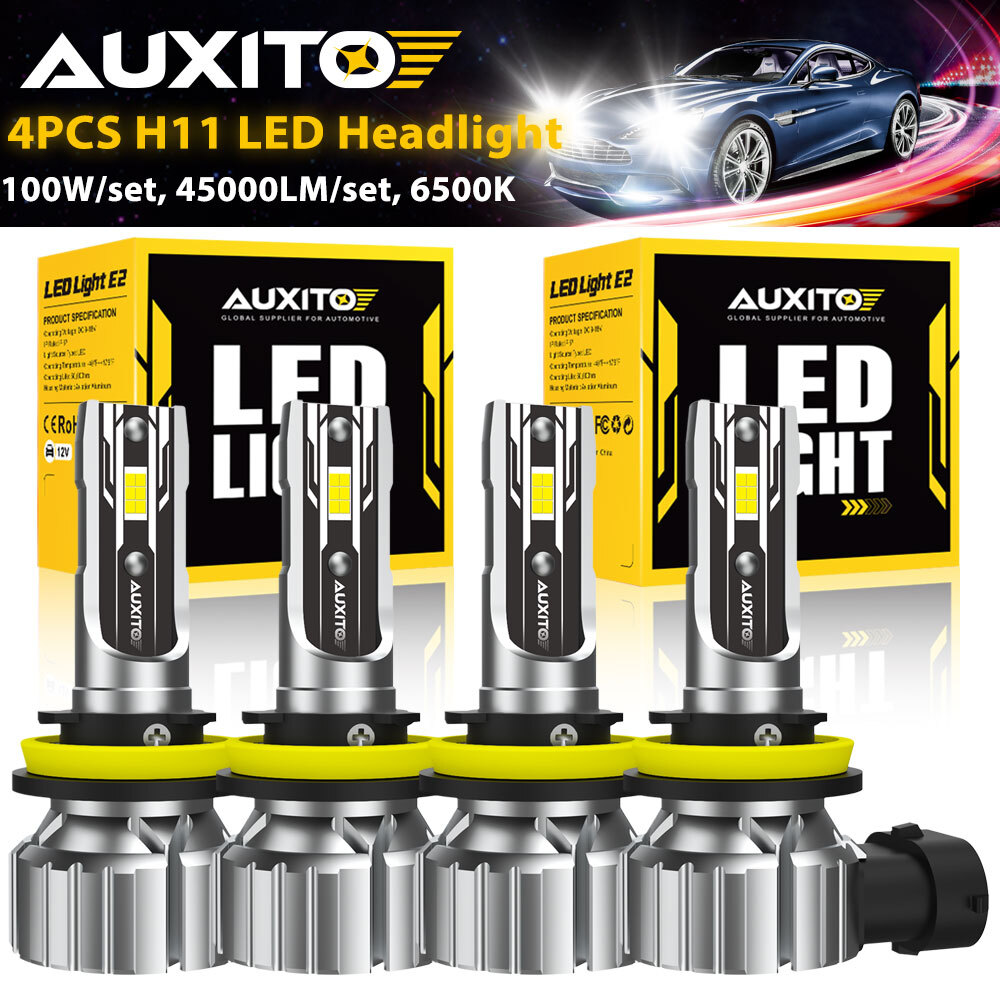 AUXITO 4*H11 LED Headlight Kit High Low Beam 500% Super Bright 6500K White Bulbs