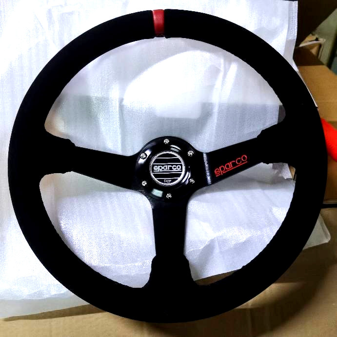 350mm Suede Leather Deep Dish Steering Wheel Fit for MOMO hub SPC Drifting Red S