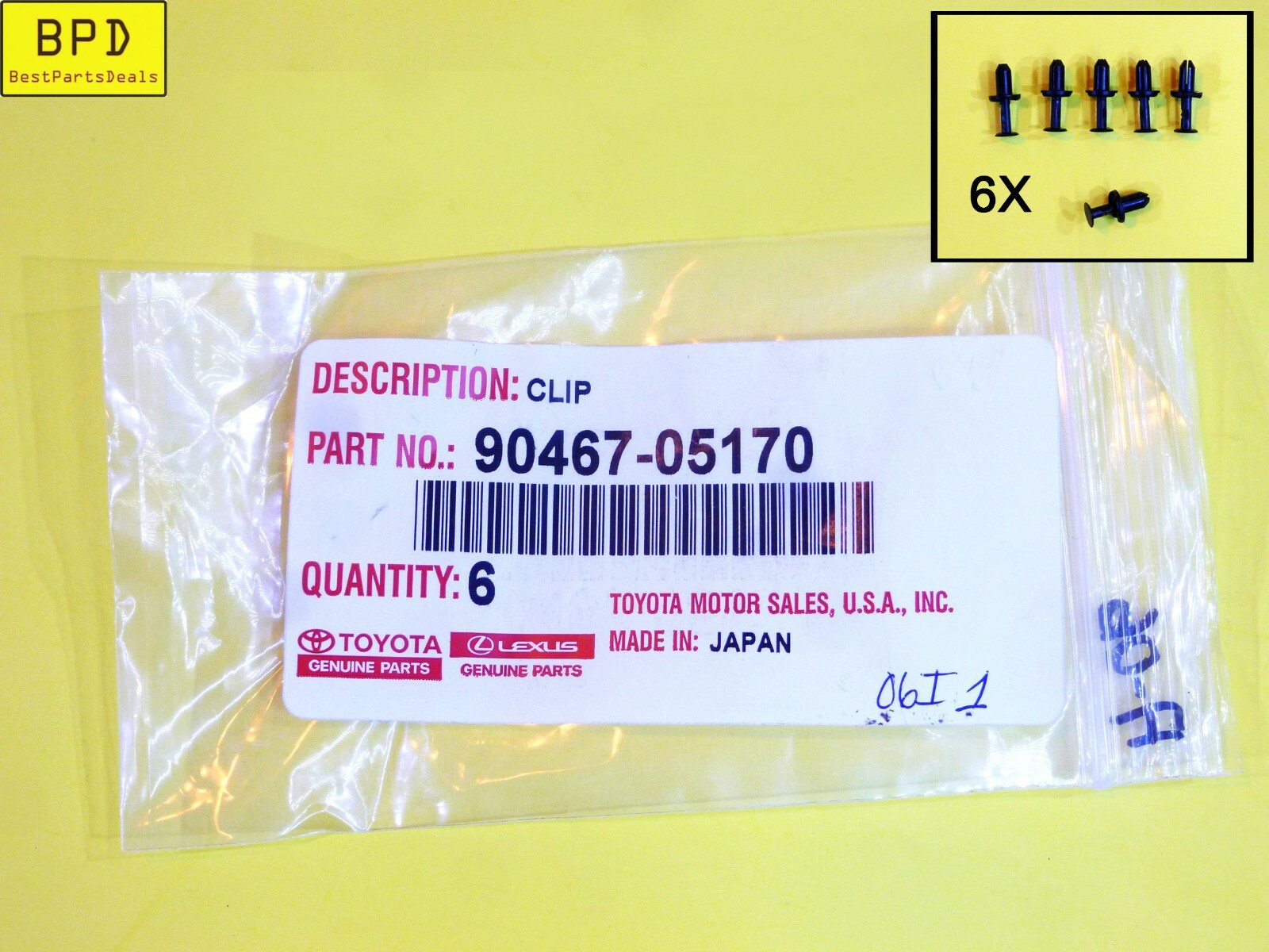 6x Pack Genuine Bumper Cover Support Rail Panel Trim Clip For Toyota 90467-05170