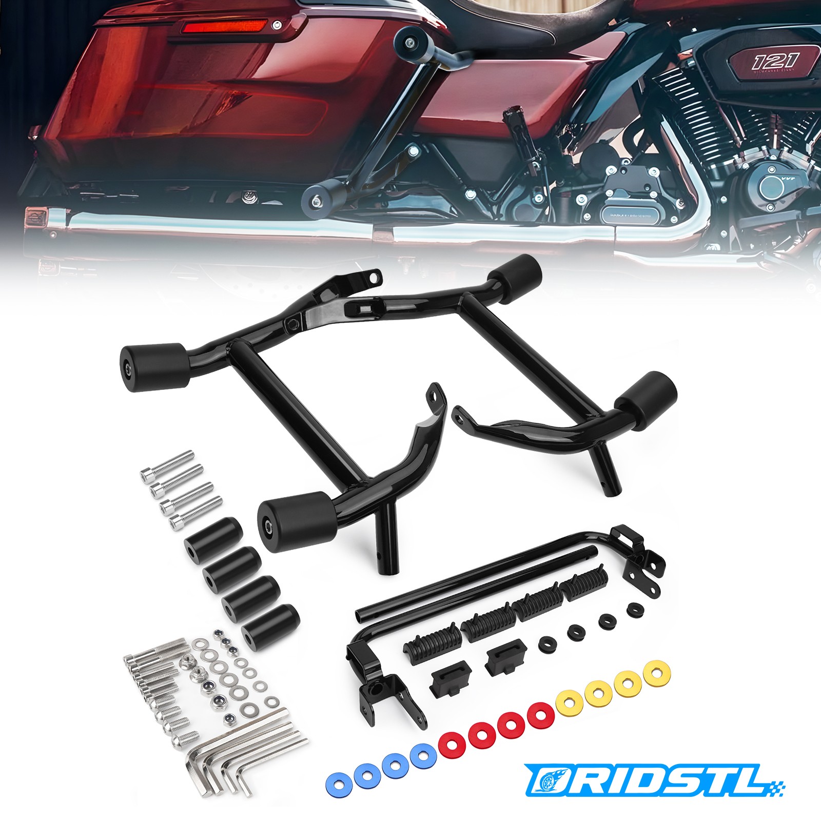 Rear Saddlebag Guard Crash Bar Rails Bracket For Harley Touring FLHX FLTRX 14-26