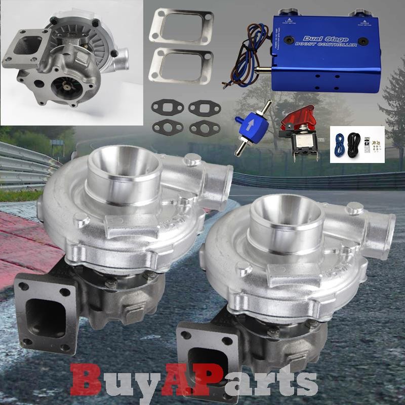 Upgrade Racing T3/t4 Twin Turbocharger + Blue Dual Stage 30PSI Boost Controller