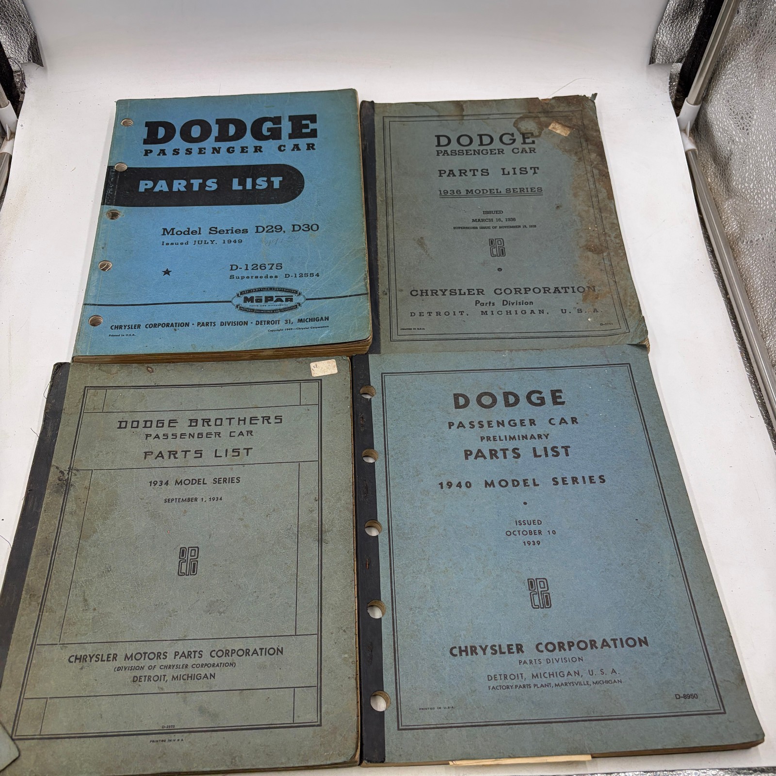 1934 1936 1940 1949 Dodge Passenger Car Parts List Manuals Lot of 4 Mopar OEM 1934 1936 1940 1949 Dodge Passenger Car Parts List Manuals Lot of 4 Mopar OEM