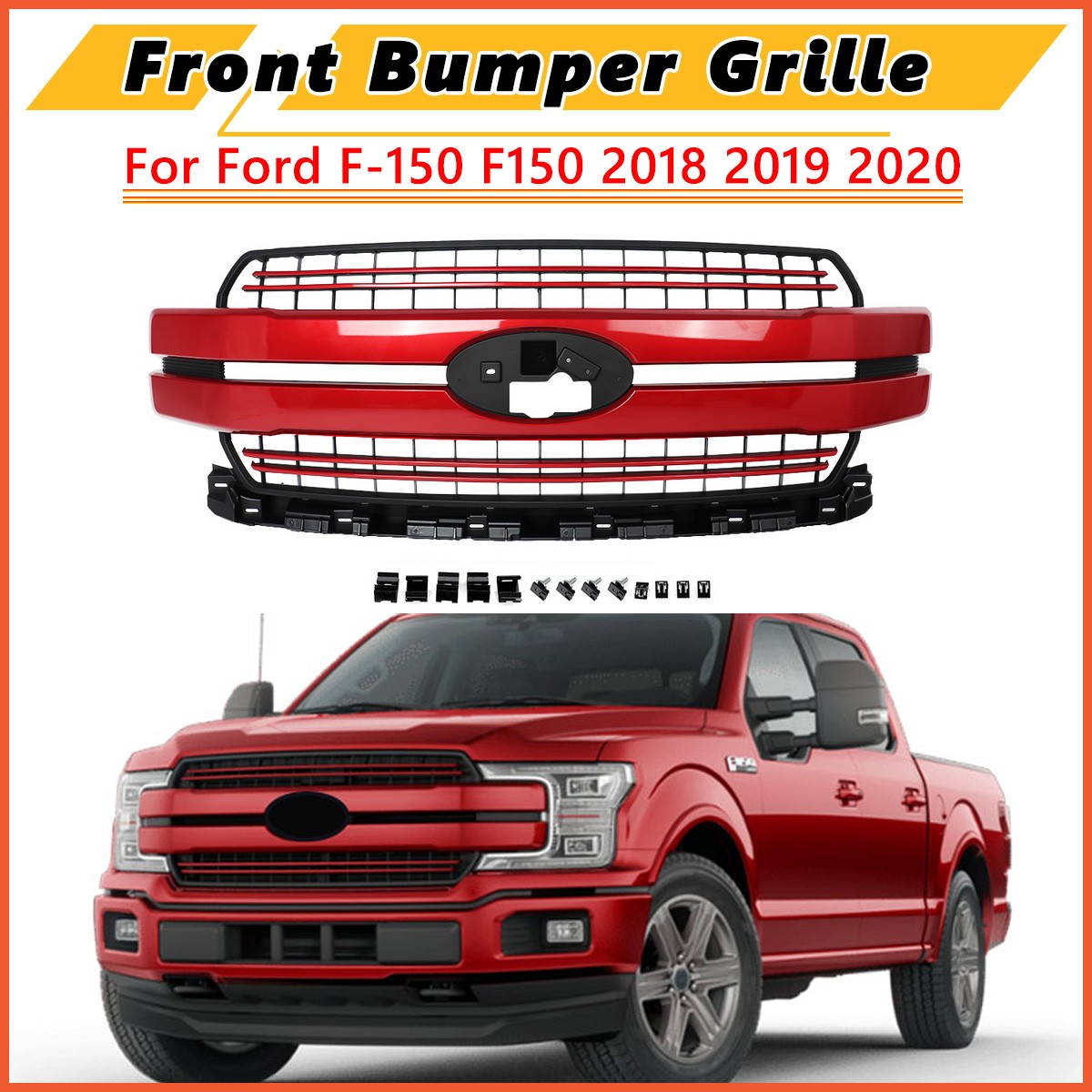 For 2018-2020 Ford F150 XL XLT Lariat Style Front Bumper Grille Rapid Red Grill