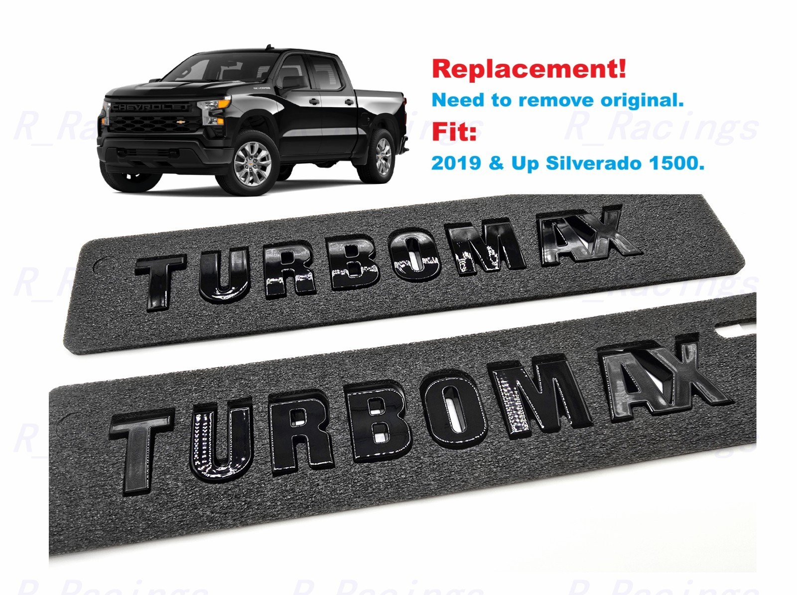 2PCS Kit Front Hood Gloss Black Turbomax Emblems Badges Fit 2019+ Silverado 1500