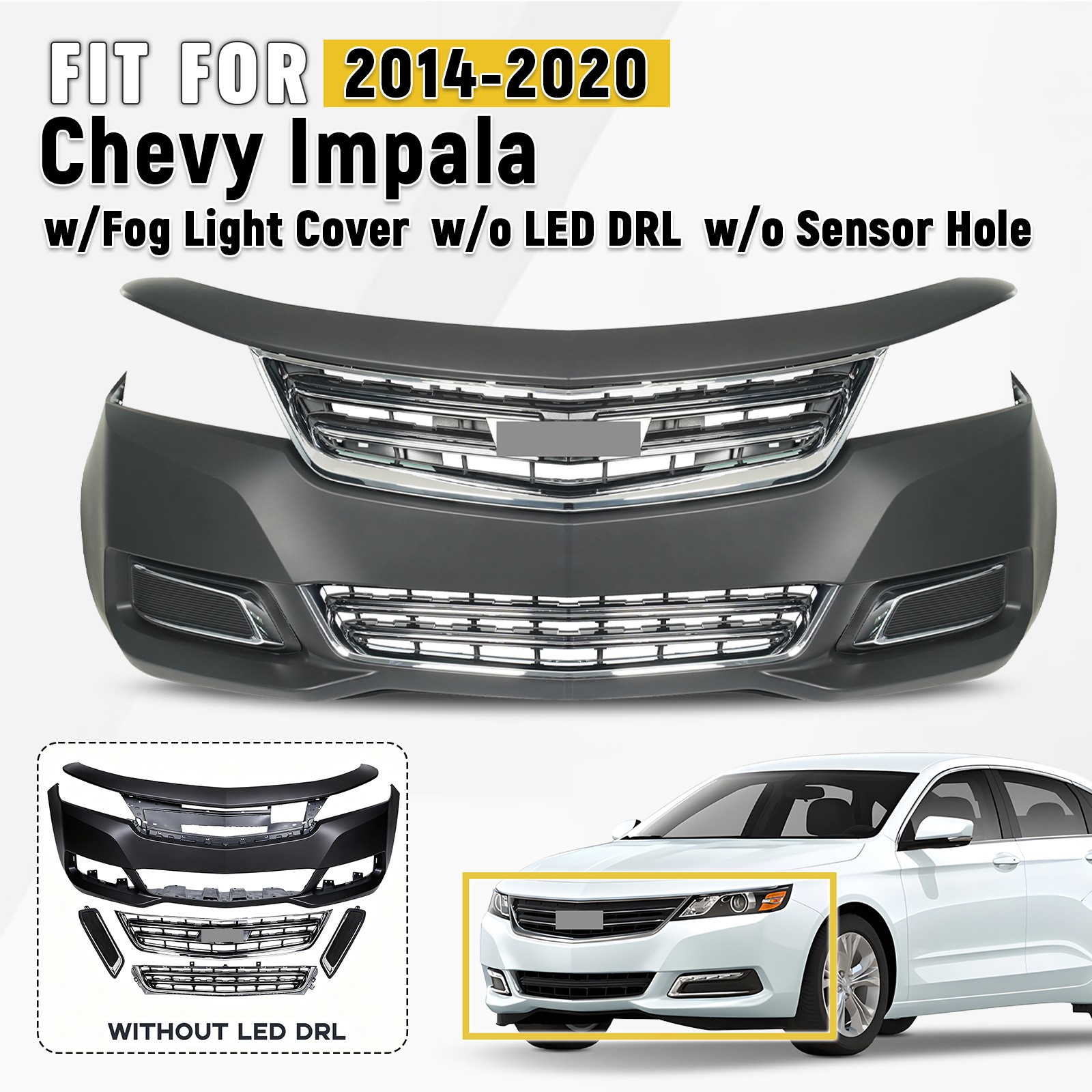 For 14-20 Chevy Impala LS LT Premier Front Bumper Cover Grille Assembly w/o DRL