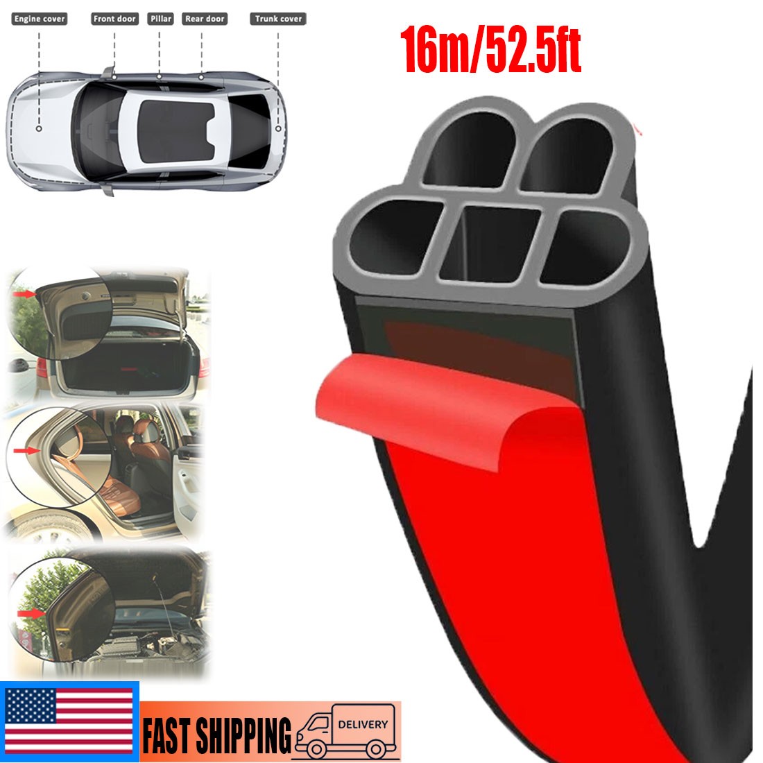 53Ft Car Door Seal Strip Double Layer 5-Hole Rubber Automotive Weather Stripping 53Ft Car Door Seal Strip Double Layer 5-Hole Rubber Automotive Weather Stripping