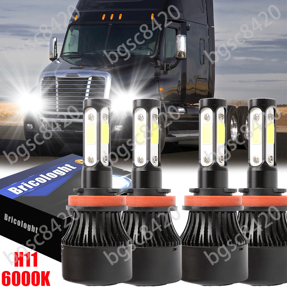 4X 4Side H11 HID LED Headlight Bulbs 6000K For Freightliner Cascadia 2008-2017