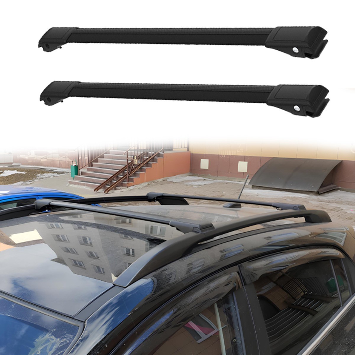 Roof Rack Cross Bars to Vauxhall Frontera B 1998-2004 Black Set 2 Pcs