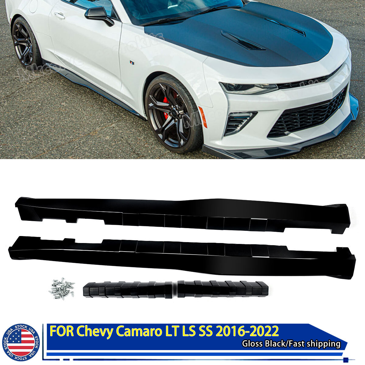 Glossy Black Side Skirts Rocker Panel Extension for 16-22 Chevy Camaro ZL1 Style Glossy Black Side Skirts Rocker Panel Extension for 16-22 Chevy Camaro ZL1 Style