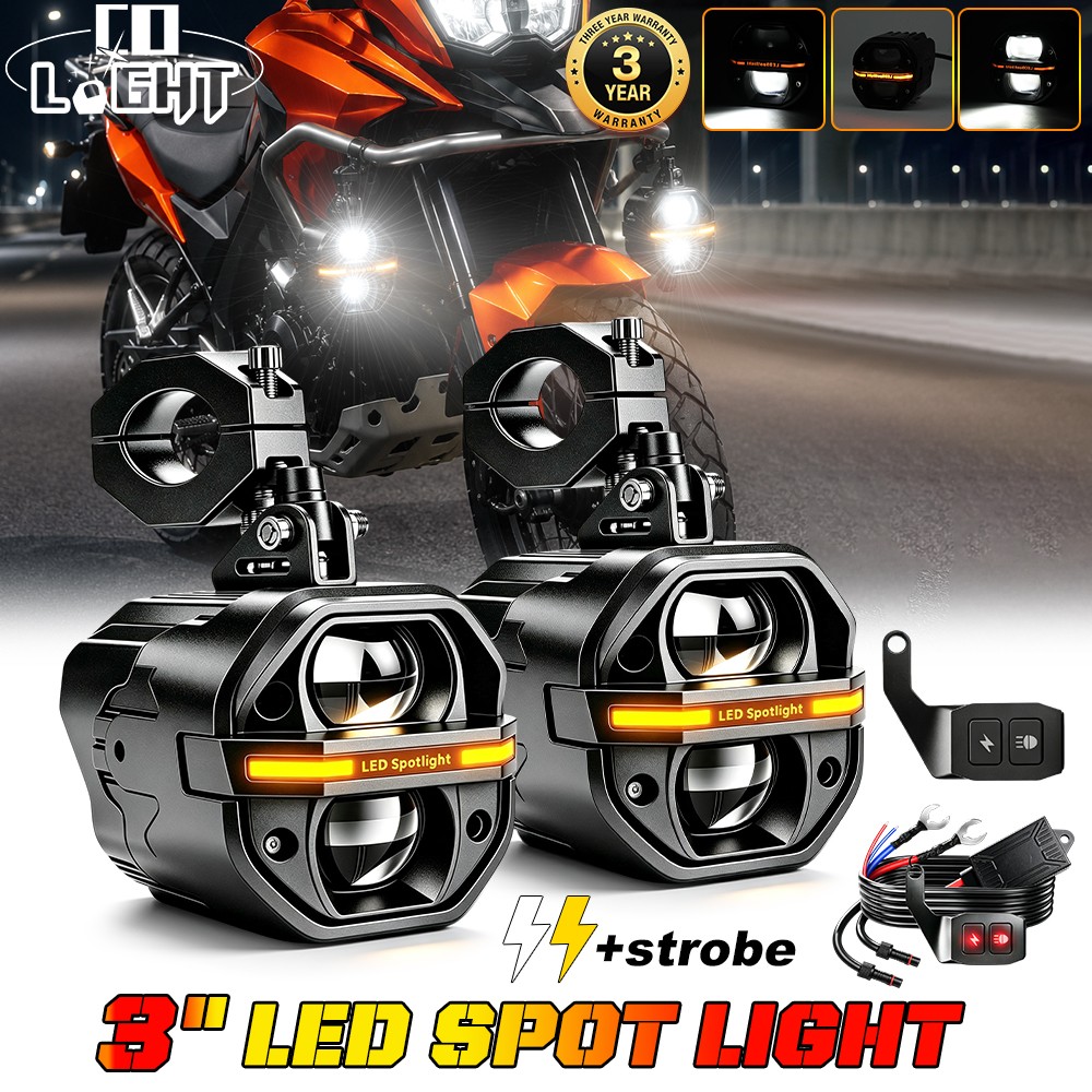 AUXBEAM Motorcycle LED Spot Lights Driving Headlight Fog Auxiliary Lights w/DRL