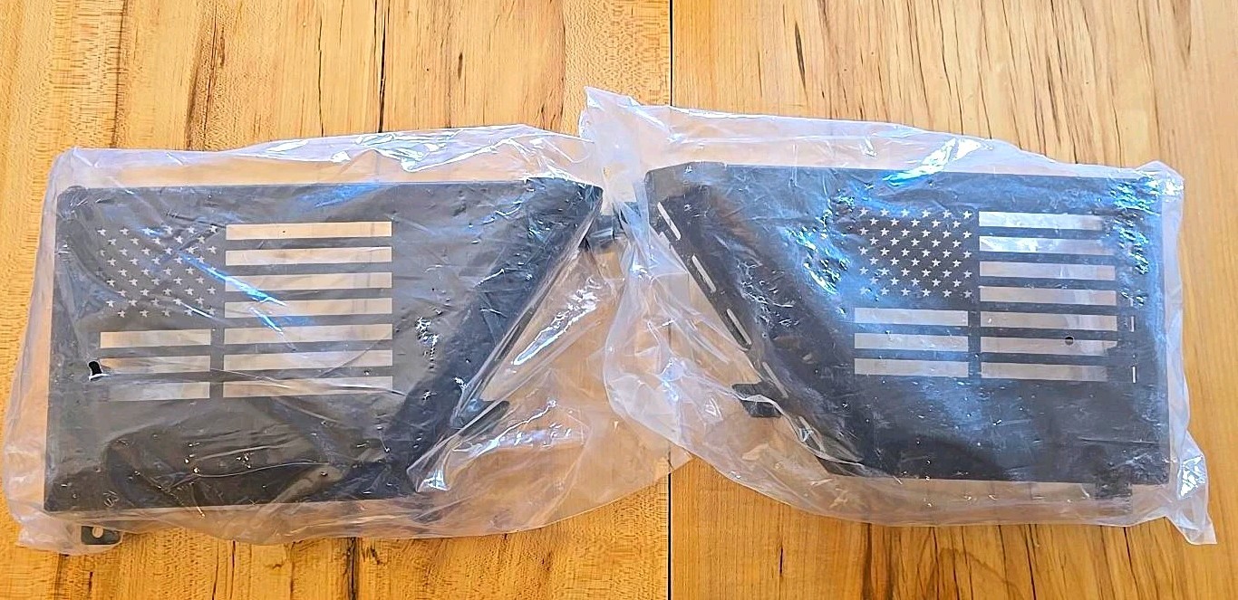 Jeep Wrangler JK JKU Door Storage Pockets US Flag Metal Pair- No Mounting Screws Jeep Wrangler JK JKU Door Storage Pockets US Flag Metal Pair- No Mounting Screws