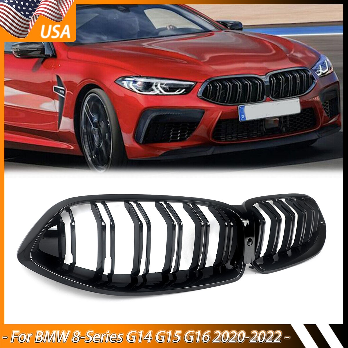 For 2020-23 G14 G15 G16 8-Series M850i Gloss Black Front Kidney Dual Line Grille For 2020-23 G14 G15 G16 8-Series M850i Gloss Black Front Kidney Dual Line Grille