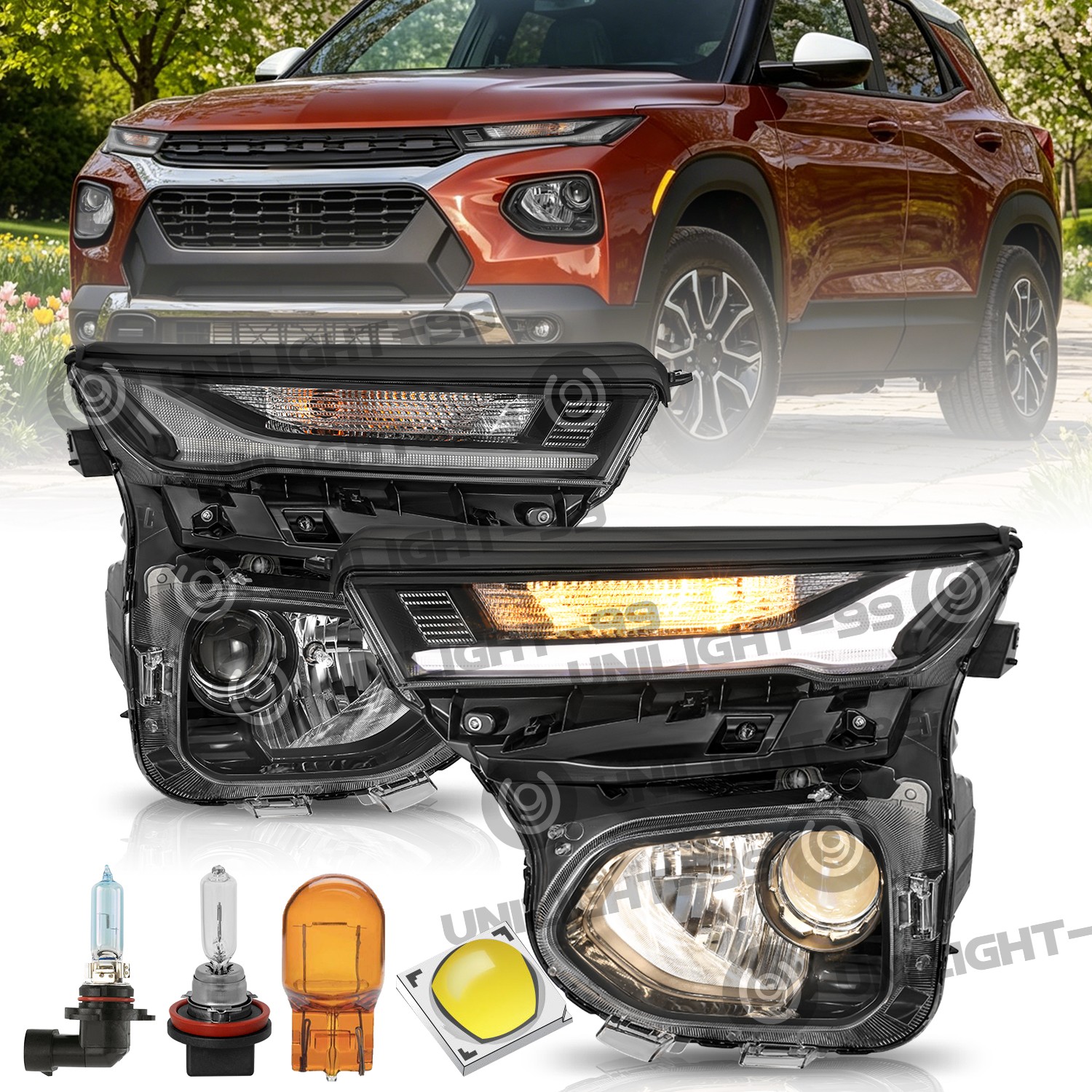 Pair Halogen LED DRL Headlights for 2021-2023 Chevy Trailblazer W/Bulbs Pair Halogen LED DRL Headlights for 2021-2023 Chevy Trailblazer W/Bulbs