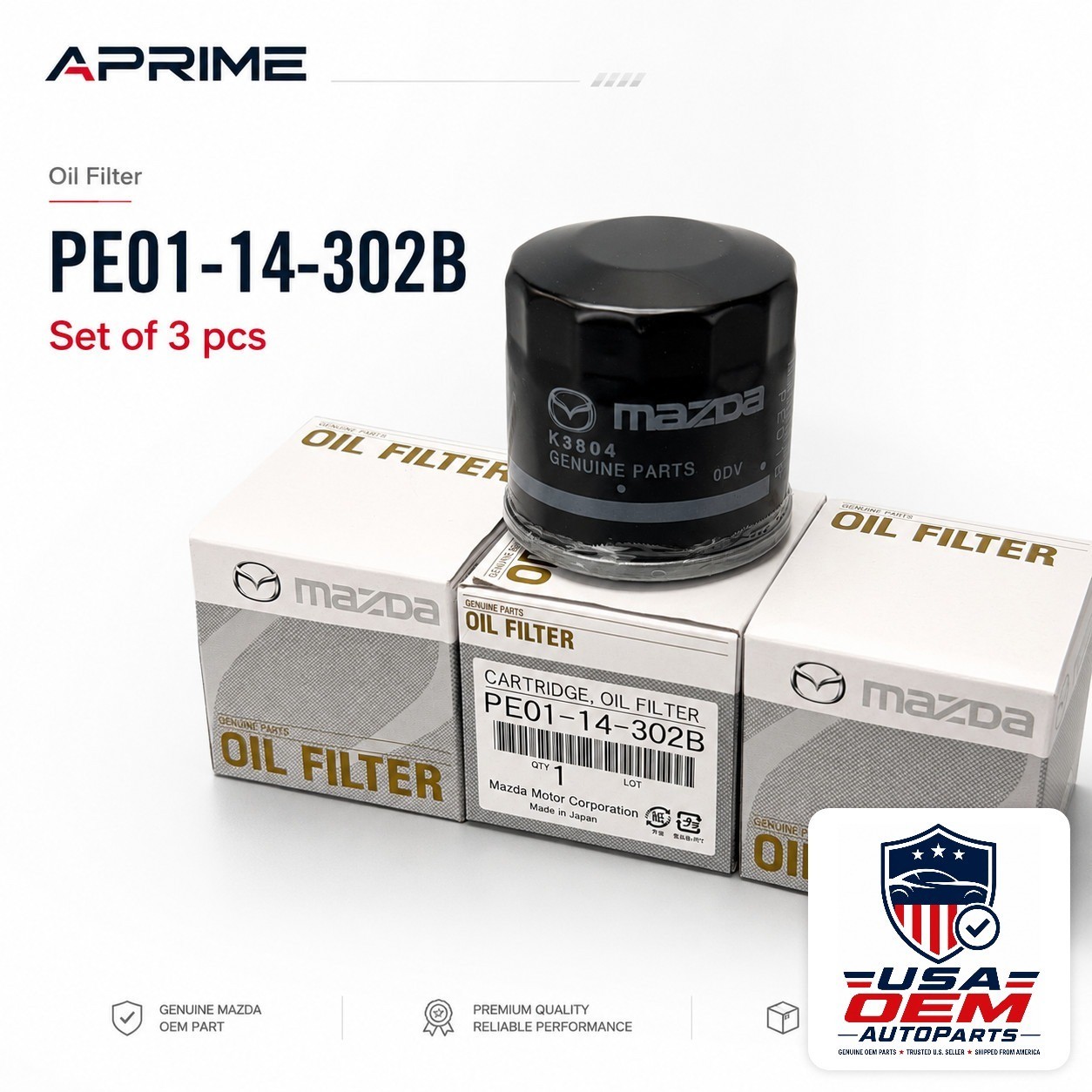 NEW Set of 3pcs For Mazda Cartridge Oil Filter PE01-14-302B/302A NEW Set of 3pcs For Mazda Cartridge Oil Filter PE01-14-302B/302A