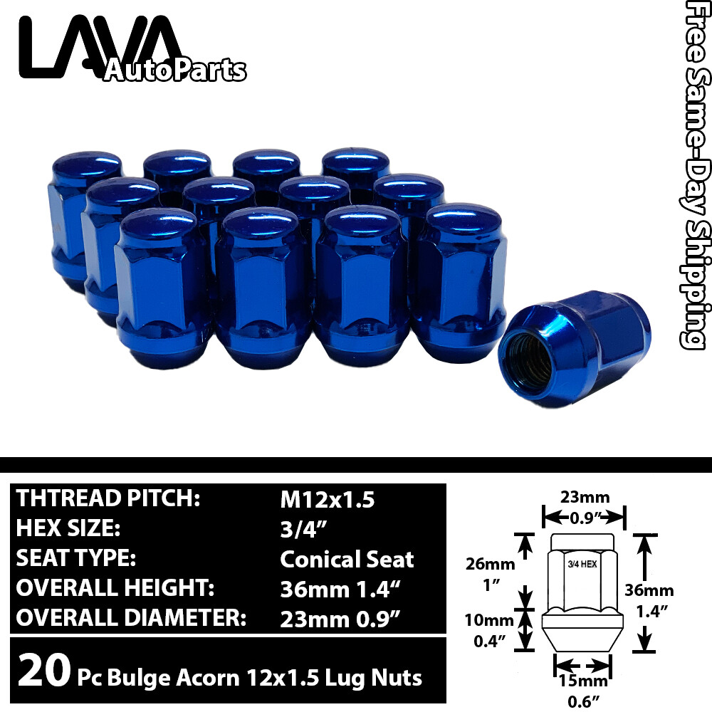 20 PCS 12X1.5 BLUE BULGE ACORN LUG NUTS CONE SEAT FIT HONDA ACURA MODELS